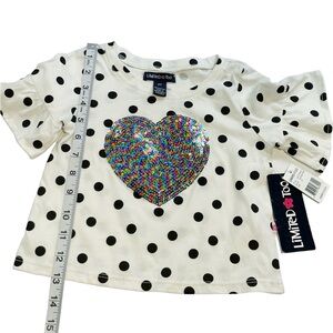 Sequin heart appliqué polka dot ruffle sleeve top Limited Too size 2T Rare NWT